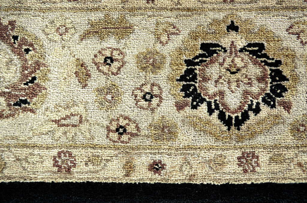 8' Black, Brown & Gold Wool Oriental Hand-Knotted Round Rug