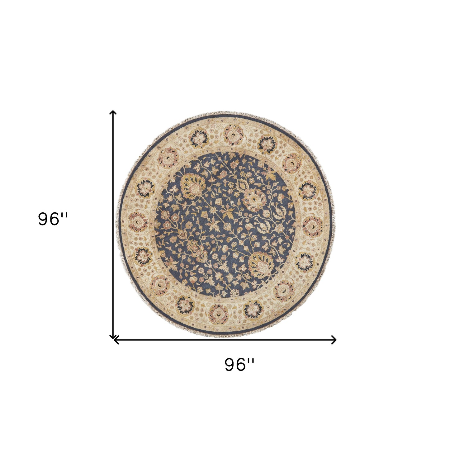 8' Black, Brown & Gold Wool Oriental Hand-Knotted Round Rug