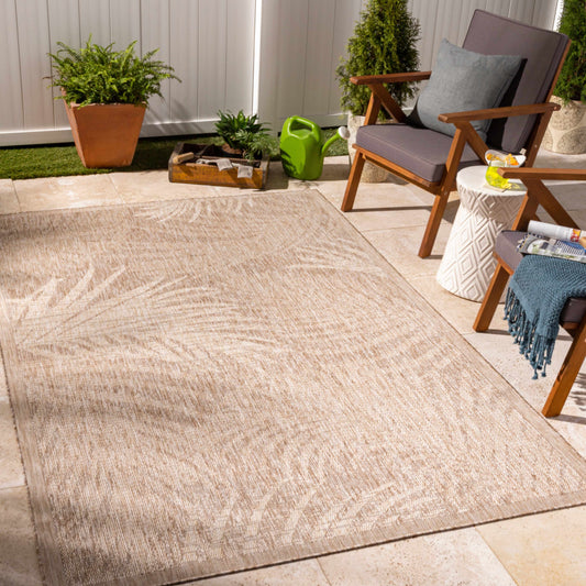 Jens Coastal Outdoor Area Rug – Tan, Cream & Light Beige | Machine-Woven in Turkey